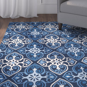 Blacksmith Hand-Hooked Navy/Ivory Indoor/Outdoor Area Rug