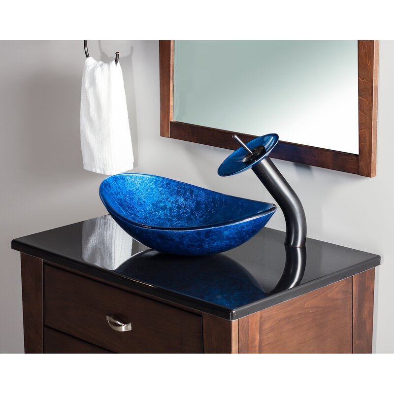 Novatto Azzurro Glass Oval Vessel Bathroom Sink & Reviews | Wayfair