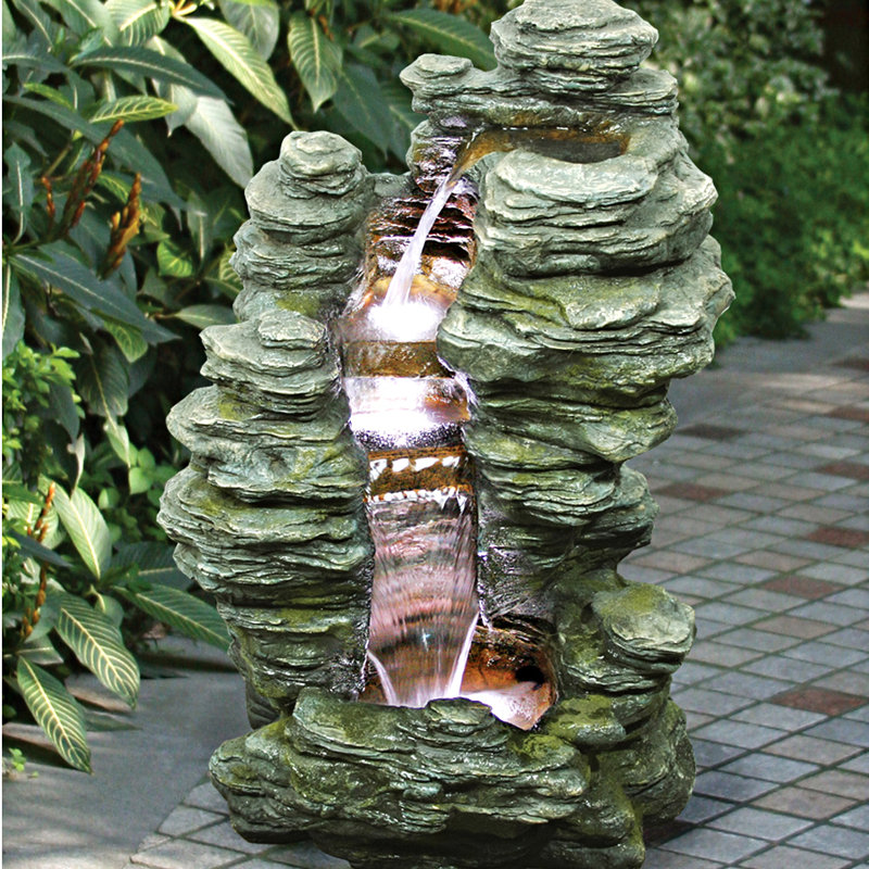 Resin Natural Stone Cascading Garden Fountain With Led Light