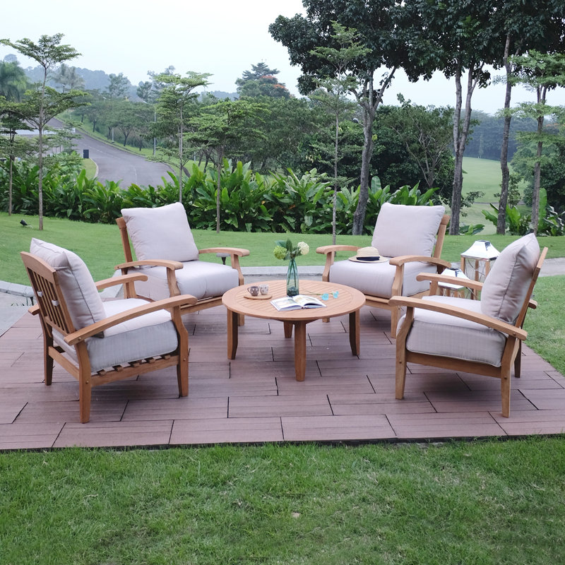 Birch Lane™ Heritage Summerton 5 Piece Teak Conversation Set with Cushion Wayfair