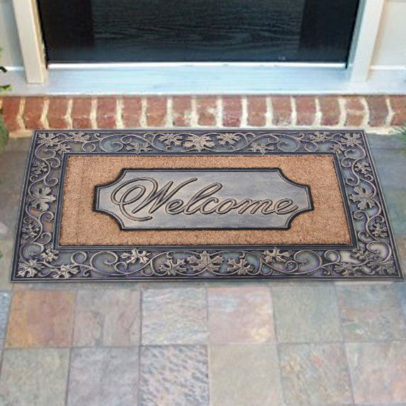 Elite Home Collection Artistic Leaf Welcome Rubber Coir Doormat Artistic Leaf Welcome Rubber Coir Doormat