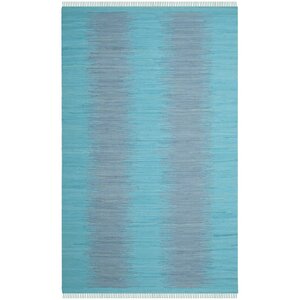 Cayman Hand-Woven Turquoise Cotton Area Rug