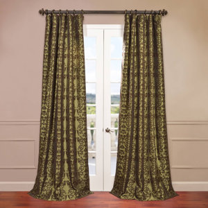 Firenze Fern Flocked Faux Silk Single Curtain Panel