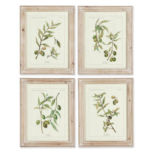Olive Leaf Botanical 4 Piece Framed Graphic Artt Set