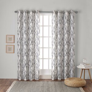 Baillons Nature/Floral Semi-Sheer Grommet Curtain Panels (Set of 2)