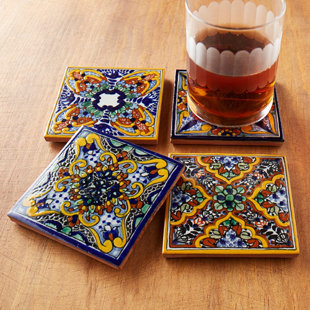 Coasters You Ll Love Wayfair Spanish Garden Hand Painted Tile Coasters Set Of 4