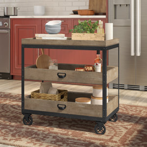 Fort Oglethorpe Kitchen Cart with Wood Top
