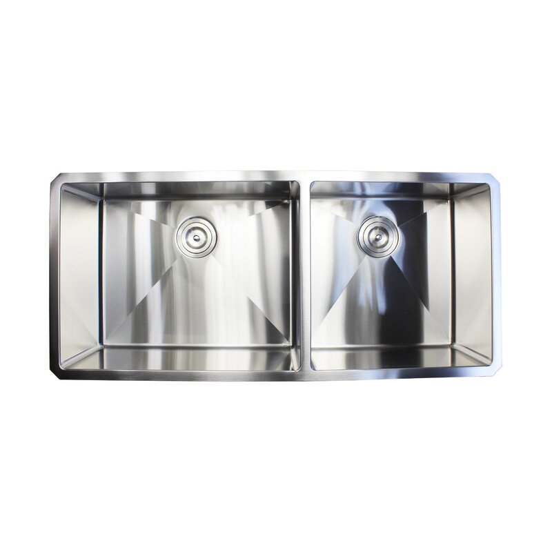 Ariel Premium Stainless Steel 42 L X 19 W Double Basin Undermount Kitchen Sink With Sink Grid And Drain Assembly