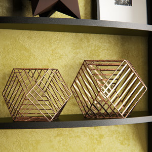 Adhafera 2 Piece Metallic Wire Dodecahedron Sculpture Set