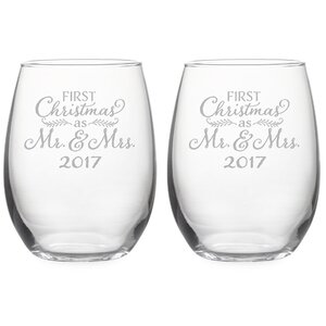 First Christmas Glass 21 oz. Stemless Wine Glass (Set of 2)