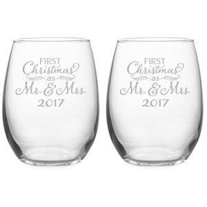 First Christmas Glass 21 oz. Stemless Wine Glass (Set of 2)