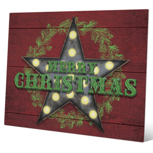 'Merry Christmas Showtime Cranberry' Graphic Art on Plaque