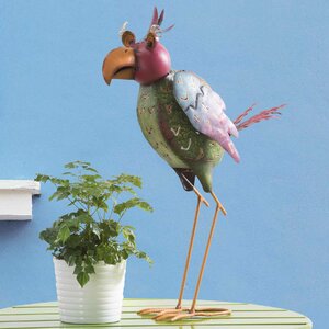 Whimsical Metal Bird Statue