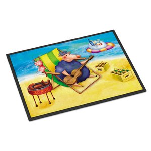 Pig Sunbathing on the Beach Doormat