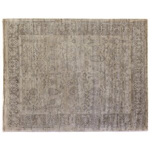 Antique'd Hand-Knotted Silk Beige Area Rug