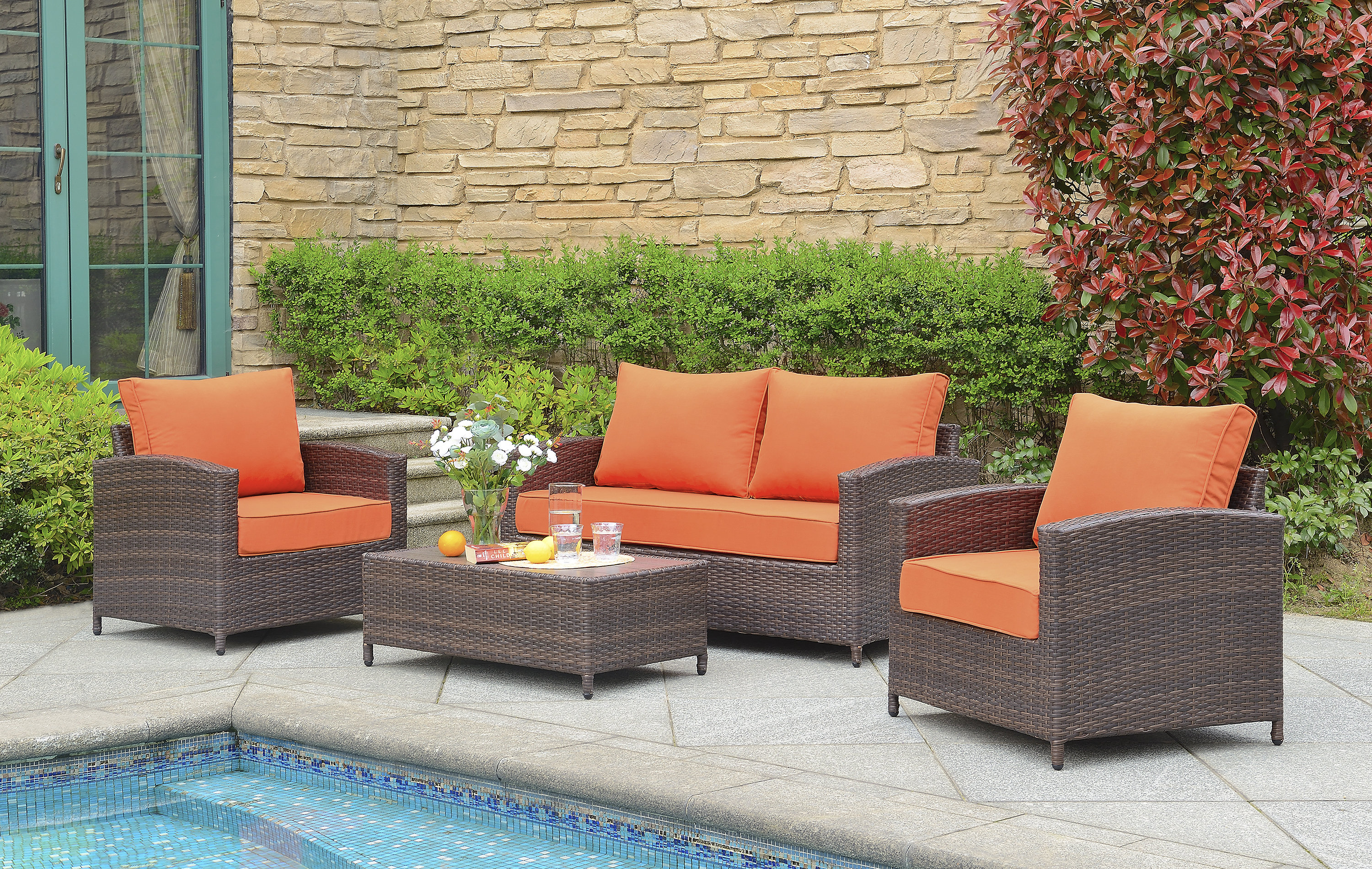 Outdoor Furniture Set Paito Conversation Set With Remoable Cushions Table Wick