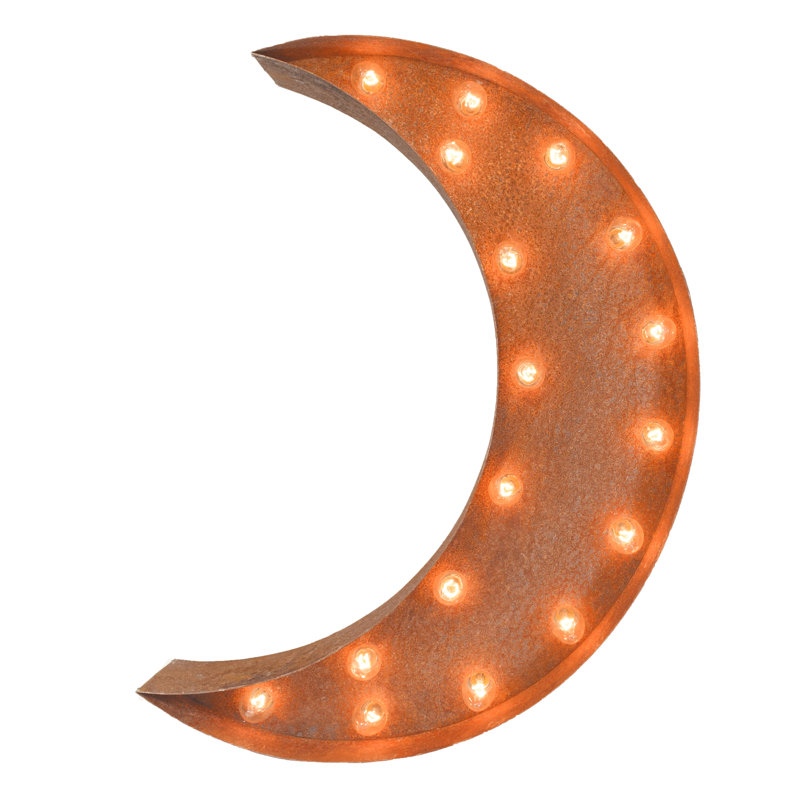 Williston Forge Crescent Moon Steel Marquee Light Wall Décor Wayfair Crescent Moon Steel Marquee Light Wall Décor