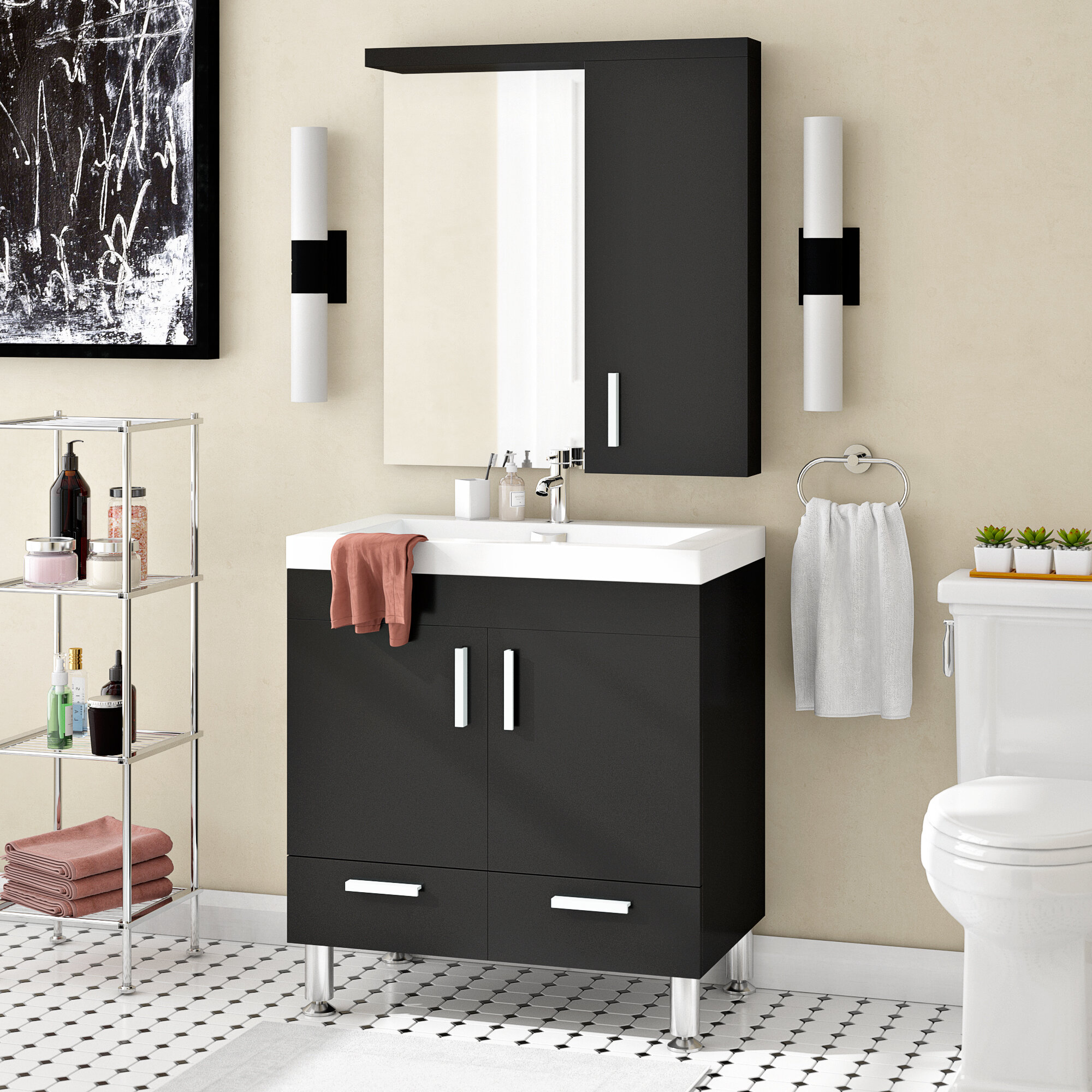 wade logan waldwick 30" single modern bathroom vanity set with