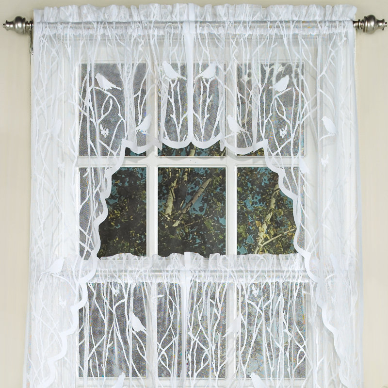 Sweet Home Collection Knit Lace Song Bird Motif Kitchen Curtains Knit Lace Song Bird Motif Kitchen Curtains