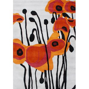 Alliyah Tulip Flower Grey/Orange Area Rug