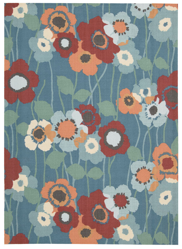 Waverly Sun N' Shade "PicAPoppy" Blue Indoor/Outdoor Area Rug