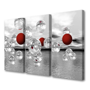 'Crimson Spheres Triptpych' by Scott J. Menaul 3 Piece Graphic Art on Wrapped Canvas Set