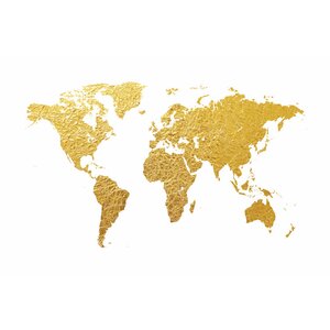World Map Series: Gold Foil On White Graphic Art on Wrapped Canvas