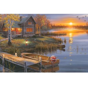 Autumn Lake Cabin' LED Graphic Art on Wrapped Canvas