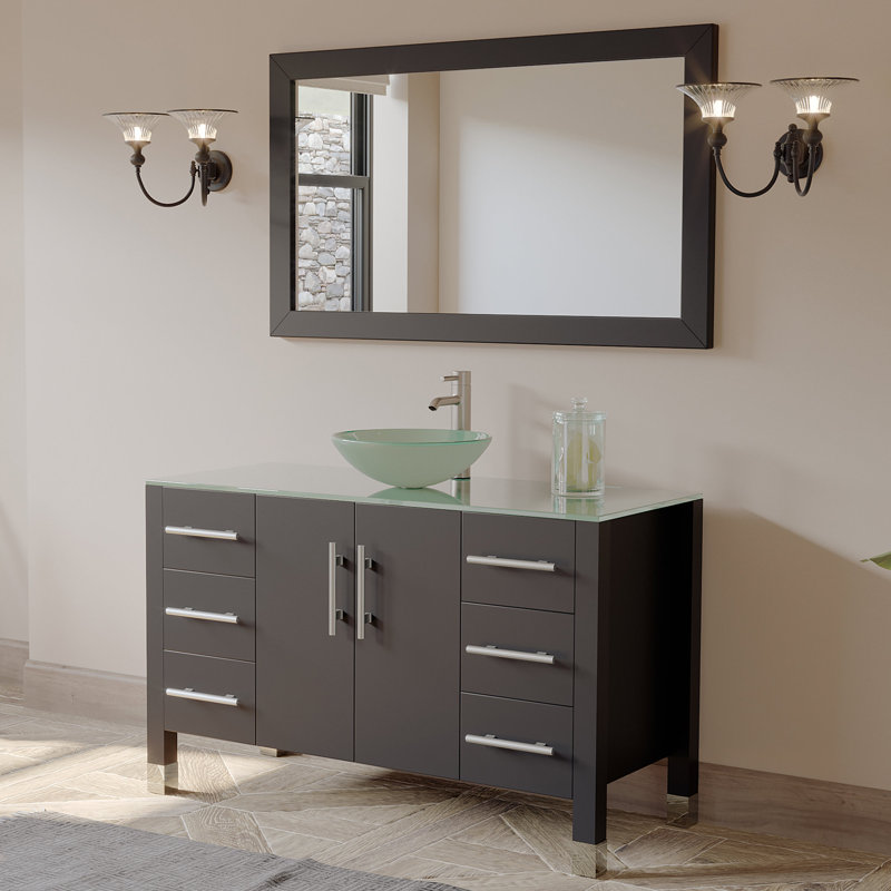 Brayden Studio Meserve Solid Wood Gl Vessel 47 Single Bathroom Meserve Solid Wood Gl Vessel 47 Single Bathroom Vanity Set With Mirror