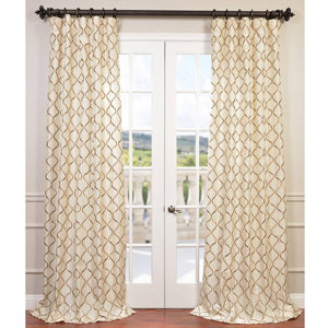 Tunisia Geometric Embroidered Faux Silk Rod Pocket Single Curtain Panel
