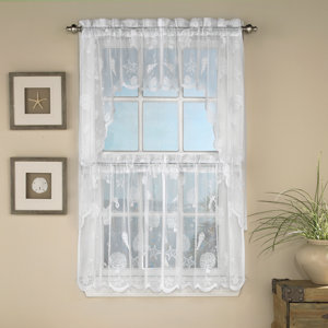 Reef Marine Knitted Lace Kitchen Curtain Panels (Set of 2)