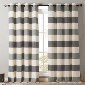 Sigmon Poly-Cotton Striped Semi-Sheer Grommet Curtain Panels (Set of 2)