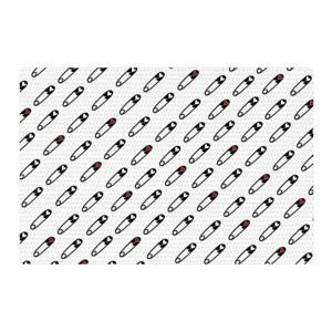 Jane Smith Heart Safety Pins Illustration Black/Red Area Rug