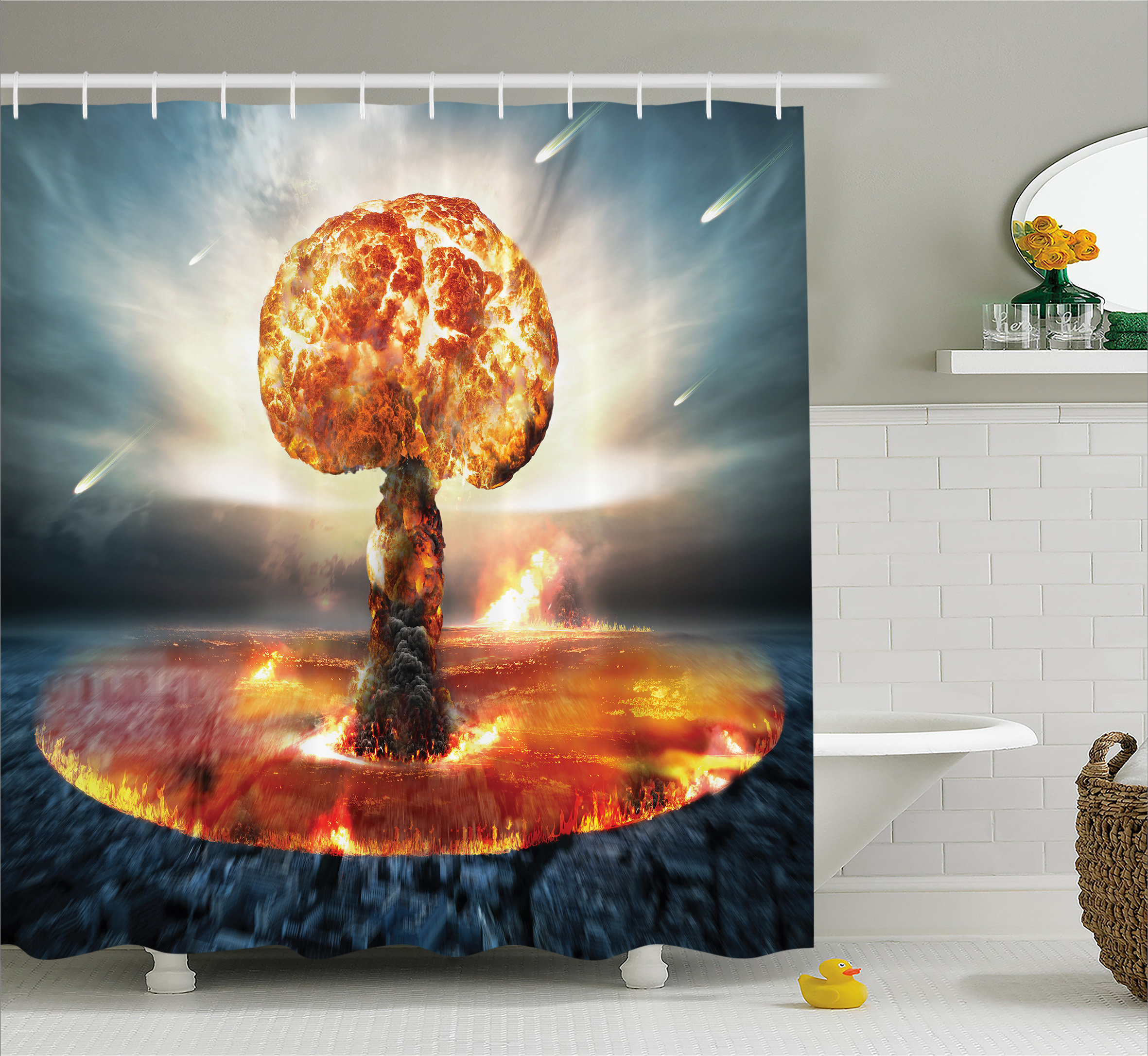 East Urban Home Fabric Atomic Bomb Explosion Shower Curtain