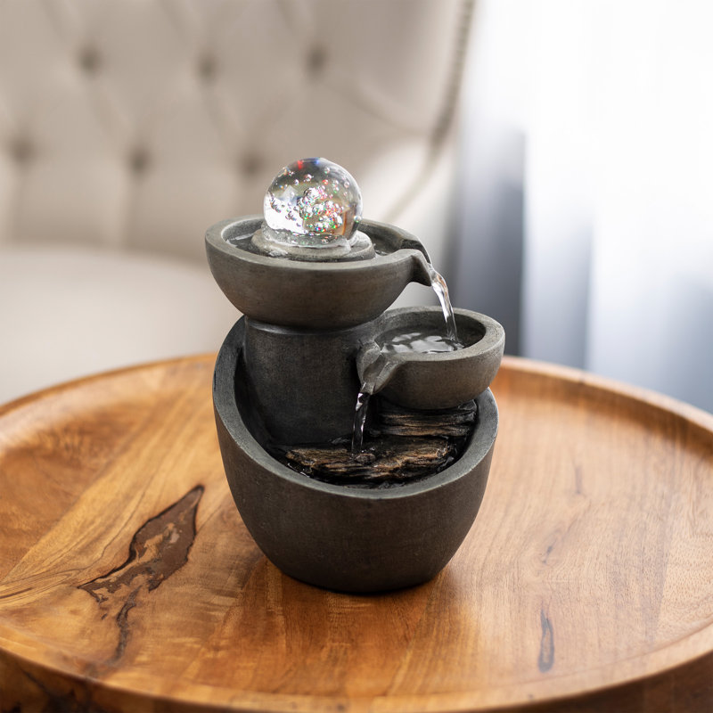 Pure Garden Polystone Glass Ball Waterfall Tabletop Fountain with Light