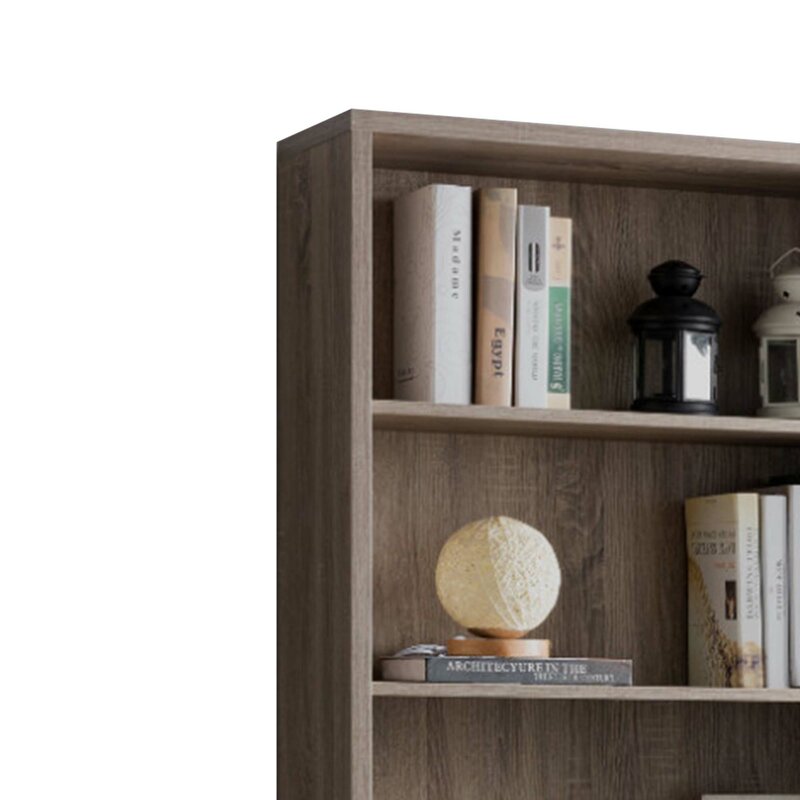 Wooden Book Cabinet With Three Display Shelves And Two Glass Doors Taupe Brown