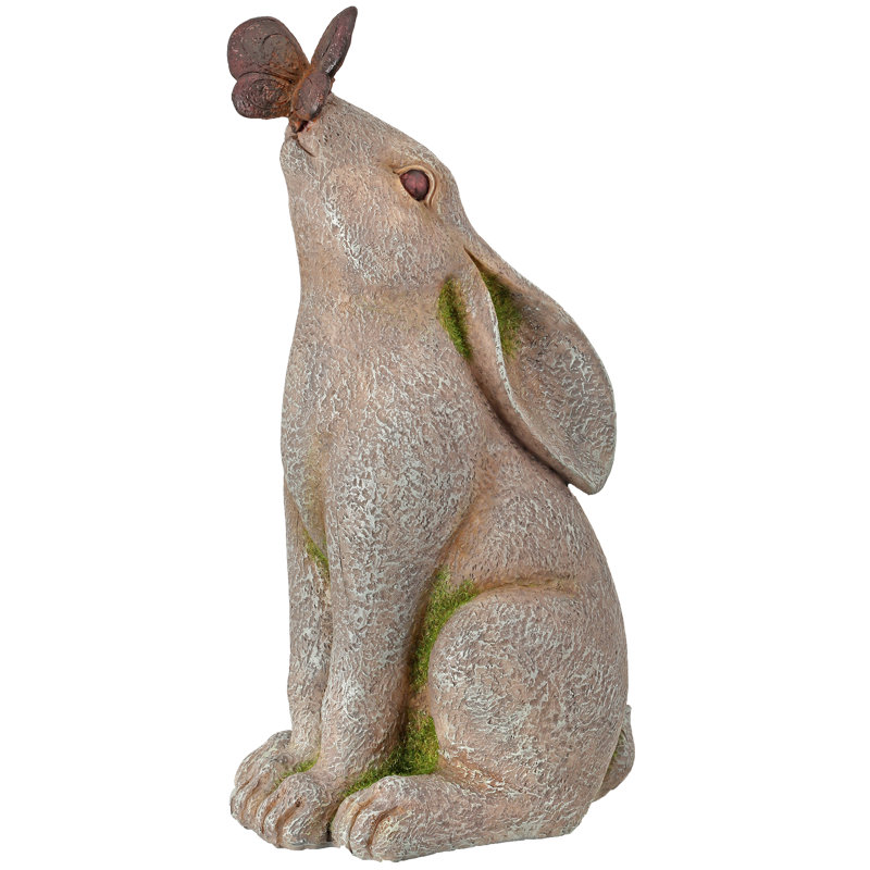 One Allium Way Kason Bunny Rabbit with Butterfly on Nose Garden Statue