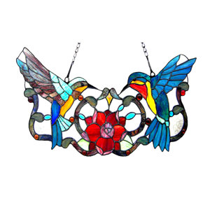 Hummingbird Floral Tiffany Style Stained Glass Window Panel