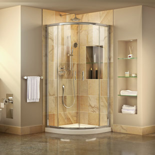 Shower Stalls Enclosures You Ll Love Wayfair Prime 33 X 74 75 Round Sliding Shower Enclosure With Base Included
