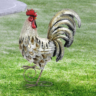 Metal Rooster Statue Outdoor Wayfair Dowdle Metal Rooster Statue