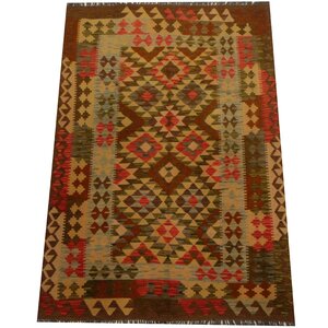 Kilim Hand-Woven Green/Brown Area Rug