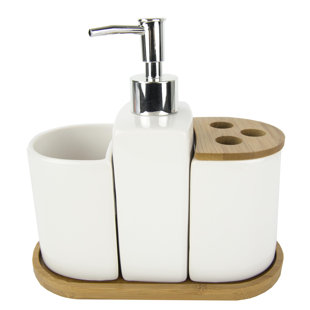 Bamboo Bathroom Accessories Wayfair Ceramic With Bamboo Accents 4 Piece Bathroom Accessory Set