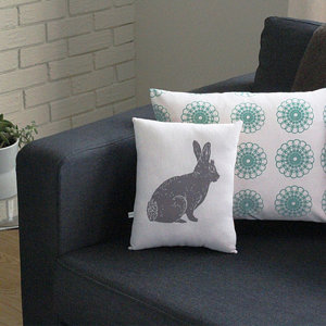 Bunny Block Print Squillow Accent Cotton Throw Pillow