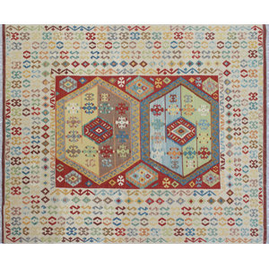 One-of-a-Kind Kilim Abyad Hand-Woven Ivory Area Rug