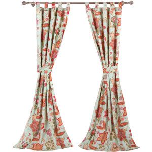 Eva Honeydew Window Nature/Floral Sheer Tab Top Curtain Panels (Set of 2)