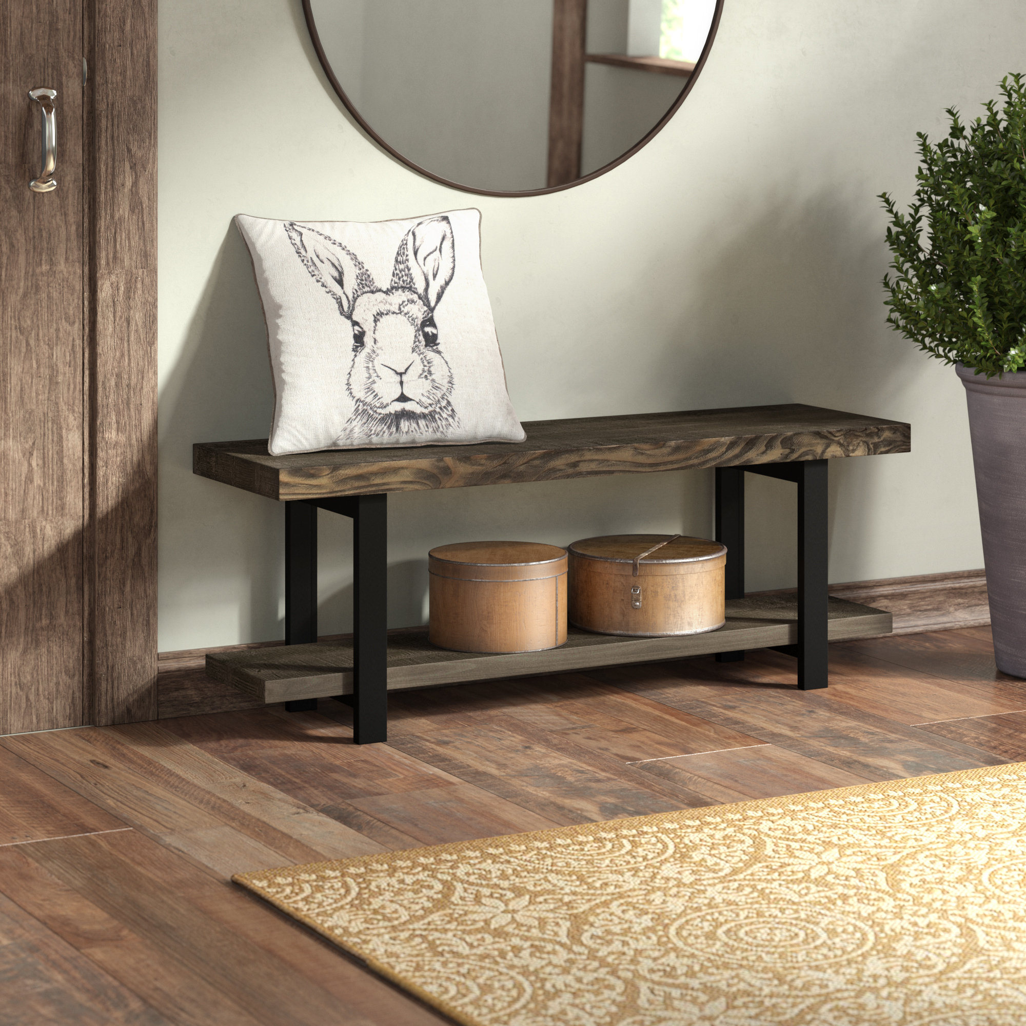 Veropeso Reclaimed Wood Metal Storage Bench Reviews Birch Lane