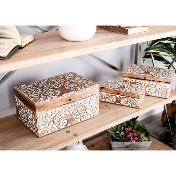 Bungalow Rose Lemoore Carved Tree Natural 3 Piece Decorative Box Set Bungalow Rose Lemoore Carved Tree Natural 3 Piece Decorative Box Set With Lid Reviews Wayfair