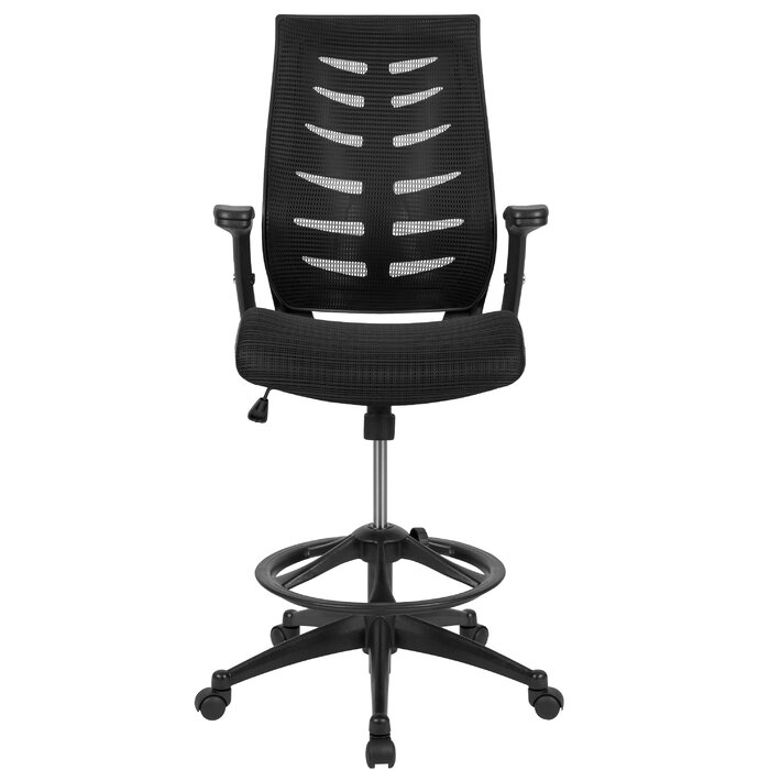 High Back Mesh Spine Back Ergonomic Drafting Chair With Adjustable Foot Ring And Adjustable Flip Up Arms