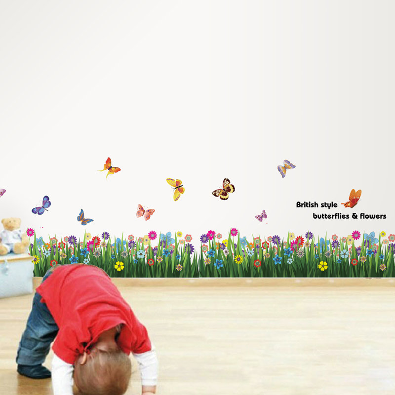 walplus colorful butterflies grass wall decal & reviews | wayfair