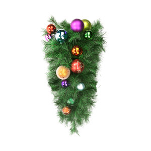 Pre-Decorated Ball Ornament Long Needle Pine Artificial Christmas Teardrop Swag